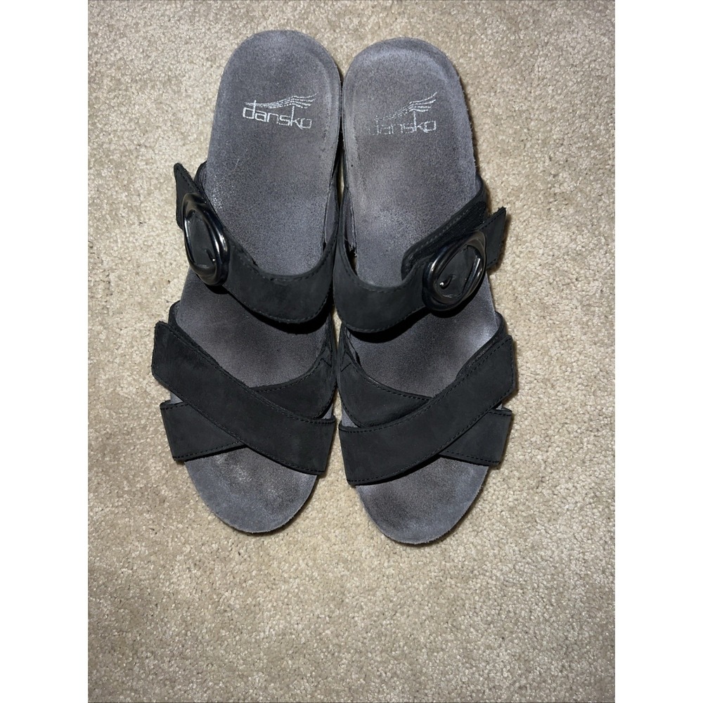 Dansko Susie Milled Black Nubuck Leather Slide Wedge Sandals‎ Size EU 39 US 8.5